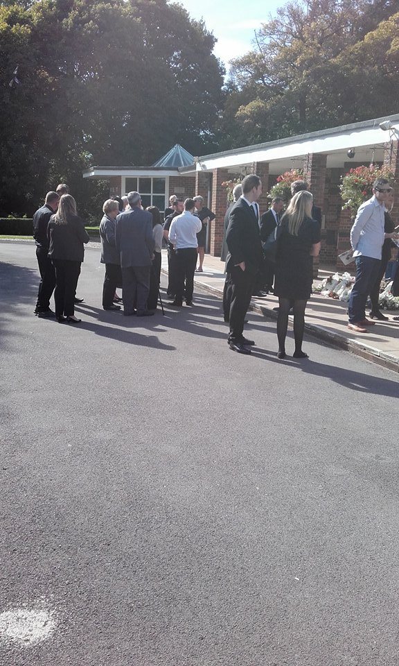 outside the crematorium after the ceremony